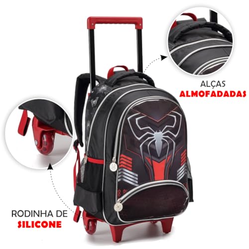 Kit Mochila 3 Pçs + Kit Escolar Infantil Homem Aranha Bolsa Com Rodinha Estojo Lancheira