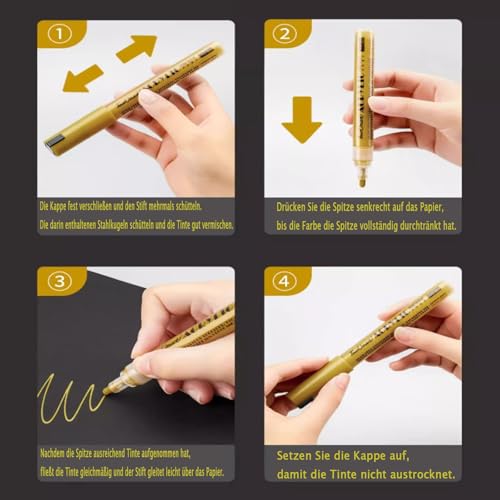 Nurila 3er-Set Acryl Stifte Gold,Goldstift 0.7/1.0/2.0 MM, Goldener Stift Stark Deckendes Handlettering Set Für DIY-Projekte Steinmalerei, Keramik, Holz, Glas, Metall, Kunststoff