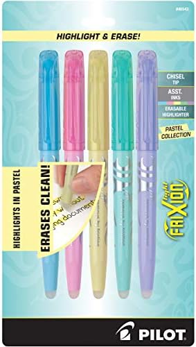 PILOT FriXion Light Pastel Collection Erasable Highlighters, Chisel Tip, Assorted Color Inks, 5-Pack (46543)
