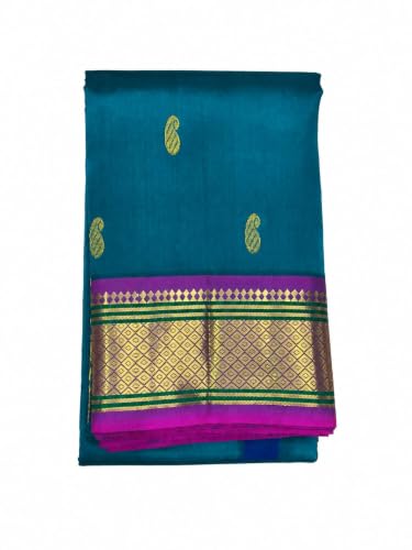Arani Pure Handloom One Side Border Soft Silk Saree – Peacock Teal with Magenta purple Border By Sri Amutha Si