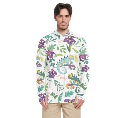Chameleon Camiseta masculina colorida com capuz e manga comprida com proteção UV FPS 50+ secagem ráp