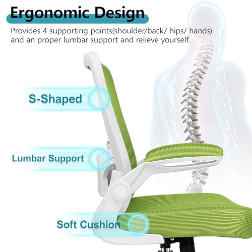 FelixKing Office Chair, Ergonomic Desk Chair Breathable Mesh Chairs Adjustable High Back Lumbar Support Flip-up Armrests, Executive Rolling Swivel Comfy Computer Chairs Home Office Green