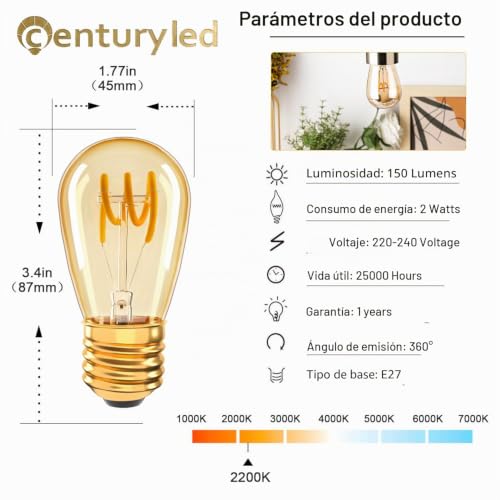 Bombilla de filamento LED ST45 vintage regulable para crear ambientes cálidos en terrazas y hogares 3