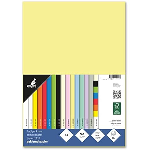 Kangaro - Tonpapier Pastell Gelb DIN A4 - 160g/m² FSC mix 50 pack - Briefpapier Bastelpapier DIY K-0039P002 Cover