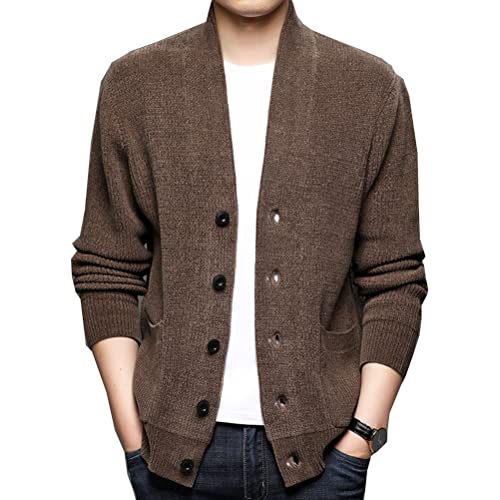 JMSUN Suéteres masculino Jaqueta Masculina Manga Longa Lapela Gola V grossa Inverno Quente Bolso Que