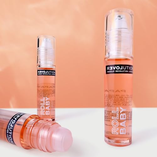 Image of Makeup Revolution Relove Roll Baby Lip Oil- Papaya | Deeply Hydrating Lip Oil for Dry, Cracked Lips | Lightweight, Non-Sticky, Glossy Lip Care with Nourishing Goji Extract- 8ml (Pack of 2)