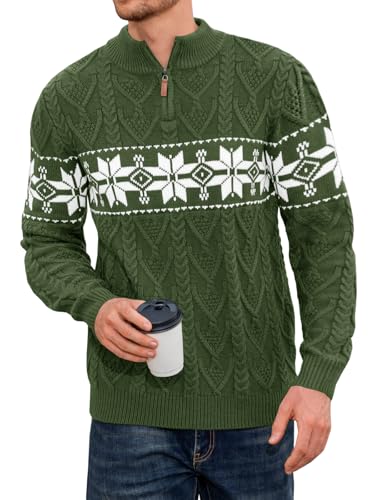 Makkrom Mens Ugly Christmas Sweater Quarter Zip Pullover Long Sleeve Snowflake Mock Neck Soft Knitted Sweaters