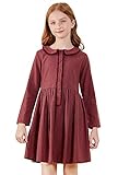 SOLOCOTE Girls Plaid Dress Cotton Casual Spring Long Sleeve Dresses Peter Pan Collar 191114 Burgundy