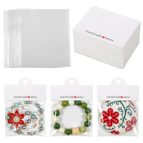 100 Pcs Jewelry Bags for Selling Jewelry Packaging for Small Business Jewelry Bags Clear Plastic Display Cards for Selling Small Business Packaging Supplies for Bracelets Necklace Keychain Earring