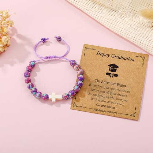 Image of Class of 2026 Graduation Gifts for Girls, Natural Cross Beads Charm Bracelet Middle High Kindergarten Preschool School Gifts Jewelry for Her