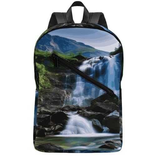 KHAUERBC Scenic Mountain Waterfall Colorful Casual Daypack,Hiking Backpack-Slim Sturdy,Laptop Backpack for Weekender,Hiking
