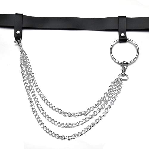 MILAKOO Women Faux Leather Harness Garter Belt Waist Belt with Punk Metal Chain2