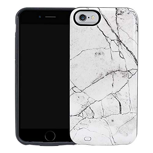 HiKiNS Funda Batería para iPhone 6/6S/7/8 [3000mAh] Estuche Recargable de Cargador extendido Estuche de Carga portátil de diseño de mármol Blanco Protector para iPhone 6 / 6s / 7/8 - Blanco