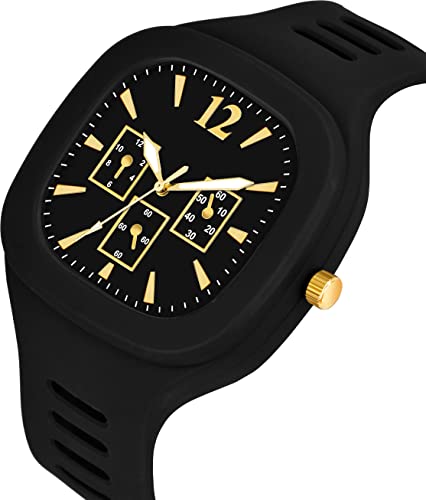 Matrix Shabby Collection Analog Black - Gold Silicone Watch for Men & Boys - Image 2