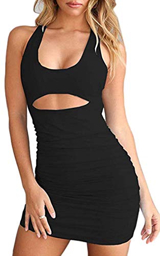 Rozegaga Mini Robe Sexy pour Femme avec Bretelles Dos Nu sans Manches - Noir - Taille L Cover