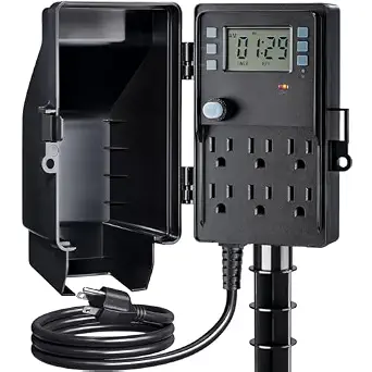  Outdoor Power Stake Waterproof, 7-Day Programmable Digital Timer
