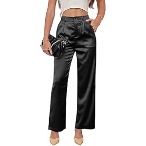Women’s Wide Leg Satin Silky Casual Dress Cocktail Party High Waist Pants