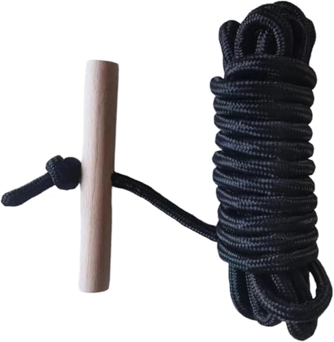 YBWYDH PR-20 Tree Pruner Rope Replacement Kit 20 Feet Long with Wooden Handle Compatible with Jameson Fiscar Big Mouth Manual Pole Saw Tree Pruner Diameter 0.3 inch Long Handled Tree Trimmer (Black)