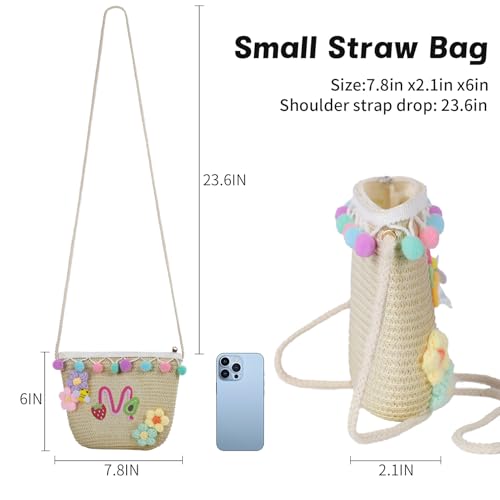 Bolso tote pequeño de paja tejido para playa verano miniatura 4
