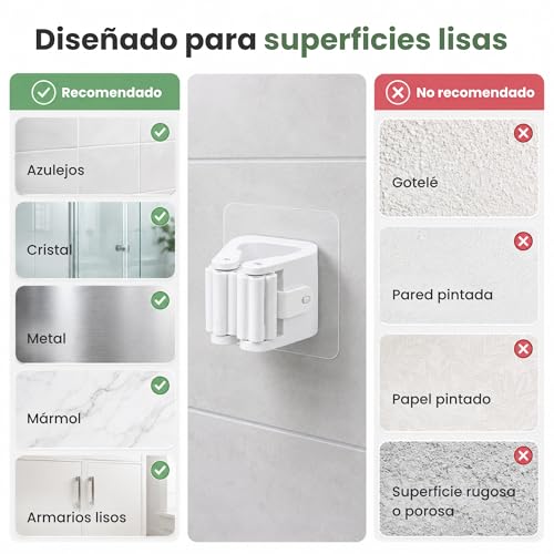 Miniatura 6 de Hkaizen Colgador De Escobas Y Fregonas Adhesivo Pack De 6 Soporte Para Pared Sin Taladro, Resistente Y Compacto Para Cocina, Baño Y Garaje