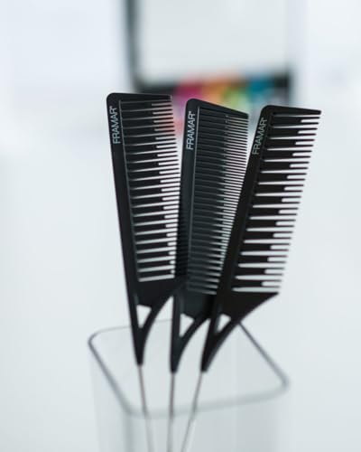Foto von FRAMAR Strähnenkamm für Blondierung, Friseur Kamm Set, Schwarz, 3-tlg