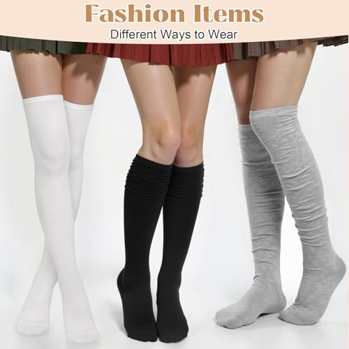 Image of Chalier Womens Thigh High Socks, Thigh Socks Stockings for Women | Soft Mild Blended, Slim Light Fabric, Elastic Cuff, Long Tube, Hug Leg Curves, Four Season Outfits, Casual Daily Footwear
