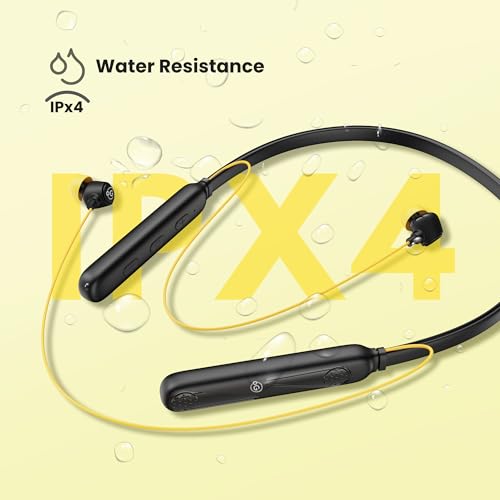 Image of OOGE Tune 8 Bluetooth Neckband Headphones, 30H Playtime, Hi-Fi Bass Sound, Magnetic Ear Tips, IPX4 Sweatproof, Type-C Charging, Clear Mic (Blonde Yellow)