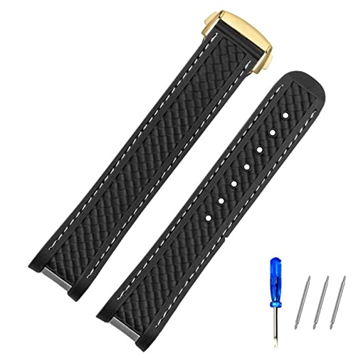 Bracelet de montre en caoutchouc CZKE noir or blanc de 20 mm compatible Omega Seamaster 210 220