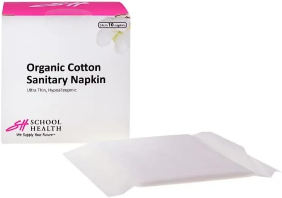School Health - Organic Cotton Sanitary Napkins, Regular Absorbency, Ultra Thin Pads for Women - 50 Count