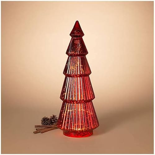 Gerson 2596860 Árbol de cristal de mercurio rojo soplado a mano, funciona con pilas, 21.7 pulgadas de altura