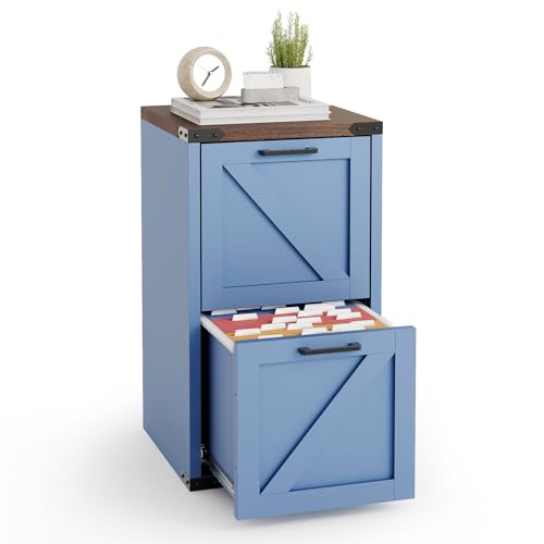 VINGLI 2 Drawer Farmhouse Metal File Cabinet, Home Office Filing Organizer for Letter File Folder Storage, Printer Stand with Drawers, Archivador, Vertical Filing Cabinet for Study, Business (Blue)