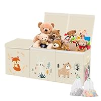 KR KITCHENRAKU Toy Box Storage with Lid, Kids' Toy Chests & Boxes, Foldable Soft Toys Storage Organiser 99x34x39cm Extra Large Toy Bins Nursery Playroom Bedroom (Beige)