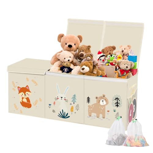 KR KITCHENRAKU Toy Box Storage with Lid, Kids' Toy Chests & Boxes, Foldable Soft Toys Storage Organiser 99x34x39cm Extra Large Toy Bins Nursery Playroom Bedroom (Beige)