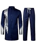 ZEROYAA Men's Traditional Suit Long Sleeve Button up African Foil Stamping Dashiki Shirt and Pants Ethnic...