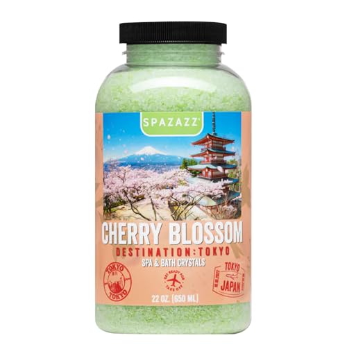 Hot Tub Aromatherapy Spa & Bath Salt Crystals - Cherry Blossom - Tokyo Destinations Collection - Scents for Relaxing in Spas and Bath Tubs - Skin Softening Magnesium Mineral Soak by Spazazz - 22 oz