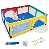 Glacer extra large baby playpen wmat safety baby play yard activity center wgates mesh walls suction cups 50 ocean balls 4 pull up rings portable indoor outdoor baby playpen colorful  urban country home decor