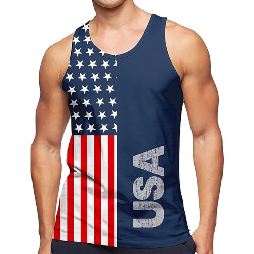 Camiseta sin mangas para hombre, de verano, casual, sin mangas, suave, transpirable, con estampado 3D, patriótico, para vacaciones, con la bandera americana, azul, XL