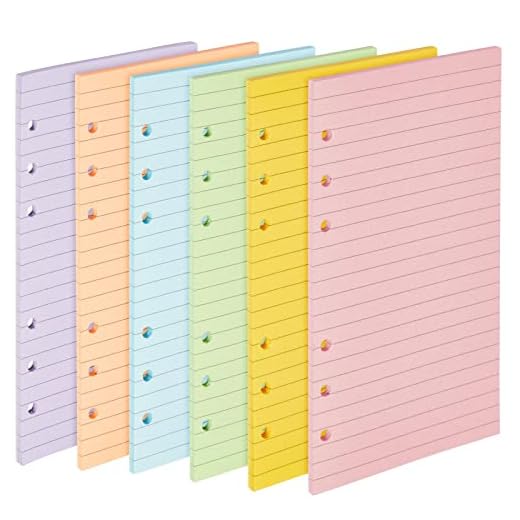 Lined Binder Paper, A6 Refill 6 Hole Punch Paper (6 Colors, 240 Sheets)