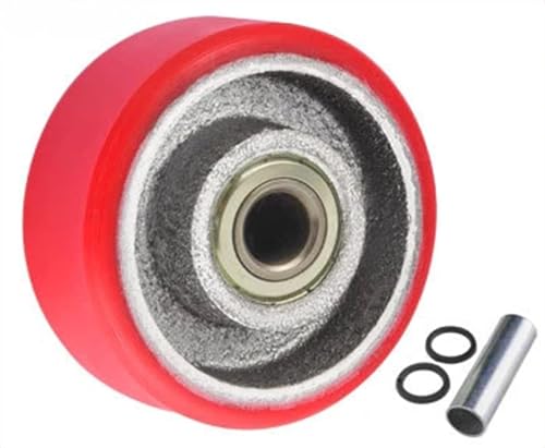 Roulette 5 pouces noyau de fer en PU rouge pour une manutention fluide