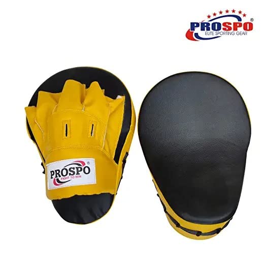 Image of Prospo Curved Focus Pads /Punching Mitts for Boxing /MMA /Muay Thai /Kickboxing /Karate /TAEKWANDO (Yellow-Black)