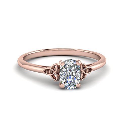Bague solitaire en or rose avec zircone coussin sertie griffes pour l'harmonie des chakras