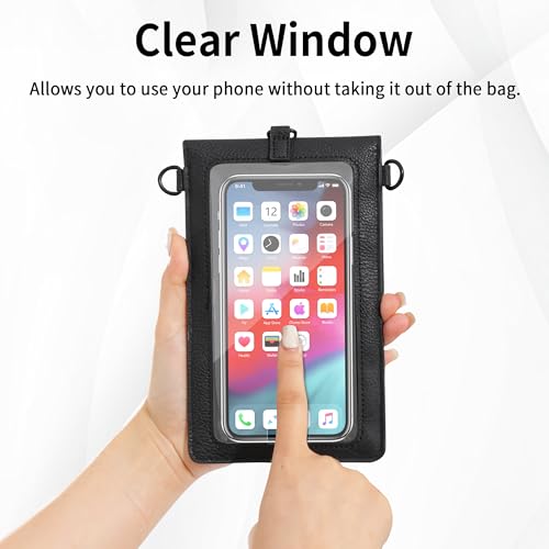 Small Crossbody Bags for Women, Faux Leather Cell Phone Purse Crossbody, Cross Body Purse with Touchable Clear Phone Window & Charging Port, Purses with Blue Adjustable Crossbody Strap3