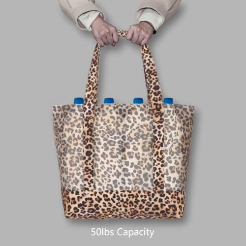 Image of TOPDesign 1-Pack Canvas Tote Bag with an External Pocket, Reusable Grocery Shopping Bag, Top Zipper Closure, Daily Essentials (Leopard)