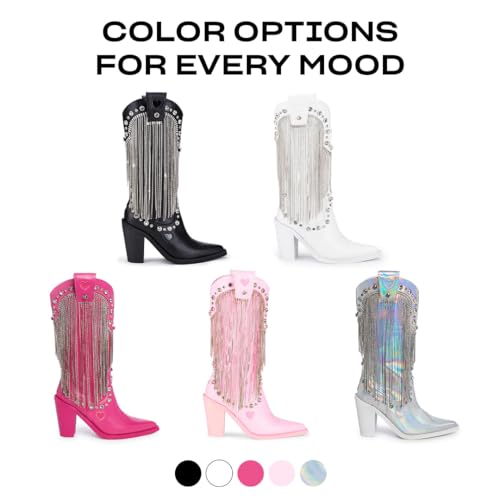 Dolls Kill Present Perfect Cowboy Boots by Sugar Thrillz - Vegan Leather Footwear With Rhinestone Fringe and Jewel Studs4