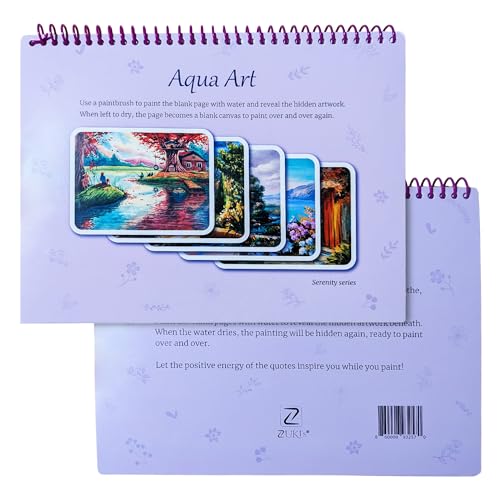 ZUKI’s Aqua Art - Dementia Activities, Reusable Mess-Free Paint with Water Books for Adults & All Ages Functional Bingo Prizes for Seniors, Serenity Series