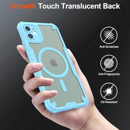 Coque iPhone 11 compatible MagSafe bleu mat avec cordon et 2 verres trempés