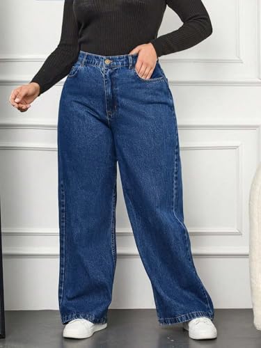 Image of KOTTY Women's Plus Size Straight Fit High Waist Wide Leg Jeans for Stylish Trendy Look