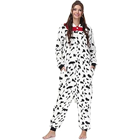 Clarisbelle Unisex Halloween Animal Cosplay Costume Plush One Piece Cow Print Hooded Sleepwear L Cover