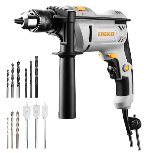 DEKOPRO Klopboormachine, bekabeld, 900 W, betonboormachine, 6 snelheden, 3000 omw/min, 45,000 IPM, 13 mm boorhouder, 360 graden draaibare handgreep en 12 boren inbegrepen, voor hout, metaal en beton