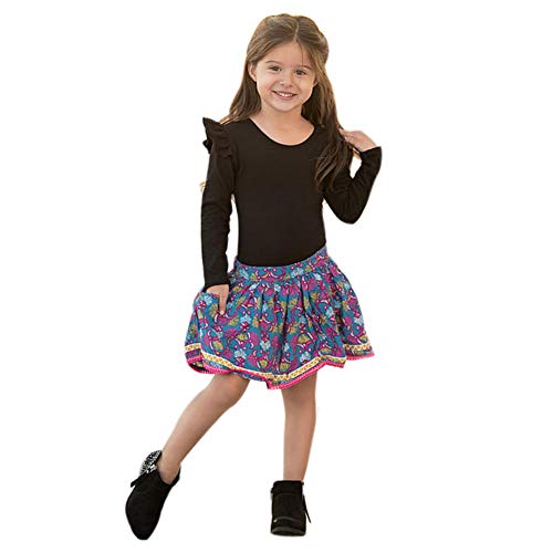 Toddler Baby Girls Ruffle Long Sleeved T-Shirt Blouse Solid Cotton Basic Tees Top (2-3 T, Black)